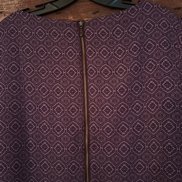 PrAna Black/Plum print crew neck long sleeve crewneck lined crepe midi shift NWT - Picture 4 of 8